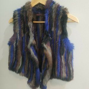 ANTIK BATIK GIRLS 12 BLANCA RABBIT FUR VEST MULTI‎ COLOR BLUE STRIPE